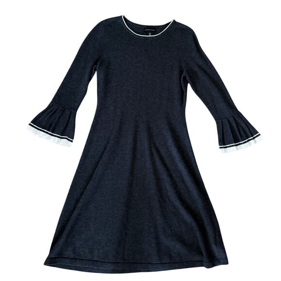 Adrienne Vittadini Dresses & Skirts - ADRIENNE VITTADINI charcoal gray white pleated merino wool flare sleeve dress